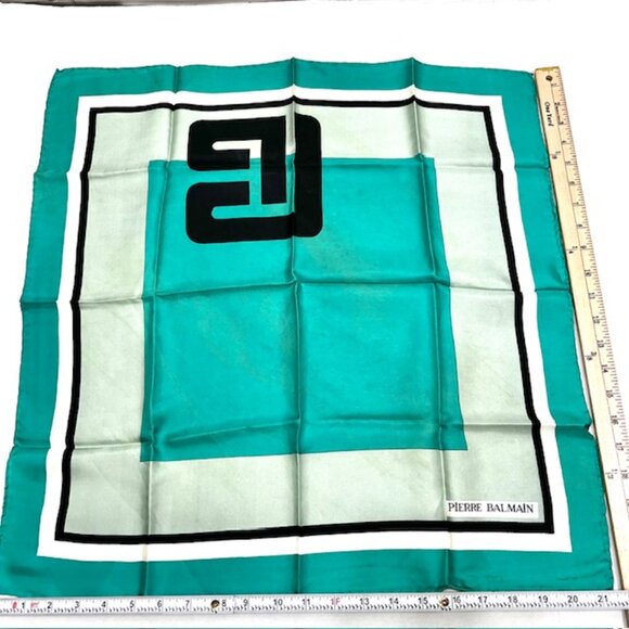 #38) Vintage  Pierre Balmain mini scarf 100% silk satin, 22"  dark navyBlue (38 - Picture 8 of 8